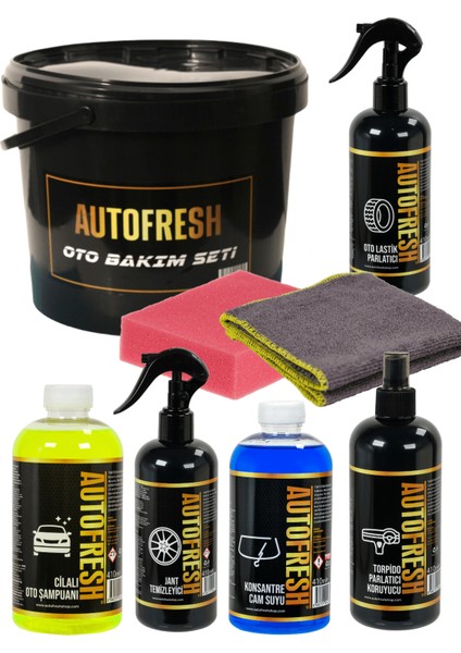 Autofresh Oto Yıkama Seti Jant Temizleyici Torpido Parlatıcı Lastik Parlatıcı Şampuan Camsuyu