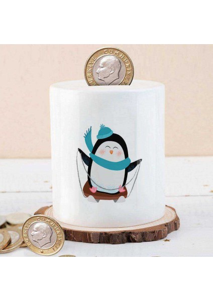 Kızakta Kayan Sevimli Penguen Baskılı Para Birikim Kumbarası-83