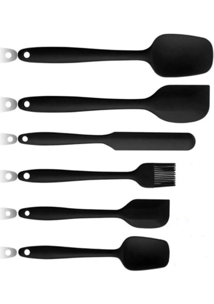 Yanmaz Yapışmaz Silikon 6'Lı Mutfak Seti, Spatula, Kaşık, Bıçak, Yumurta Fırçası, Çok Amaçlı