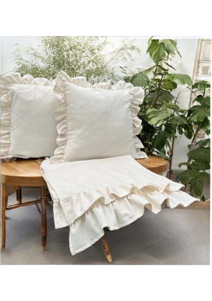 Keten Bohem Fırfırlı Vintage 4 Kare Yastık Kılıfı ve 1 Çift Kat Fırfırlı Runner Set fiyatları