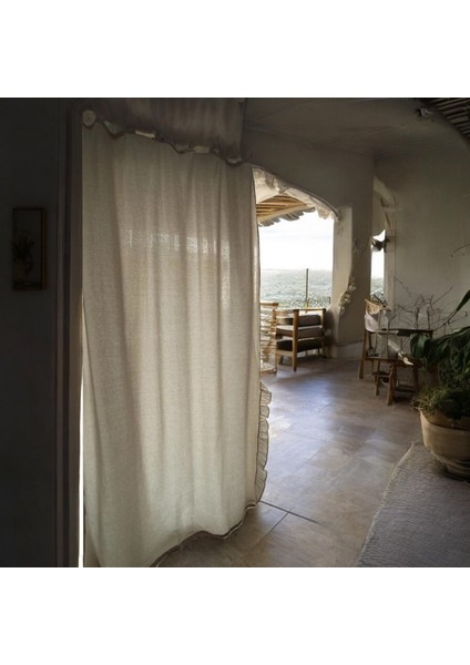 Fırfırlı Naturel Keten Vintage Pamuk Keten Perde (En x Boy) - Tek Kanat indirimleri