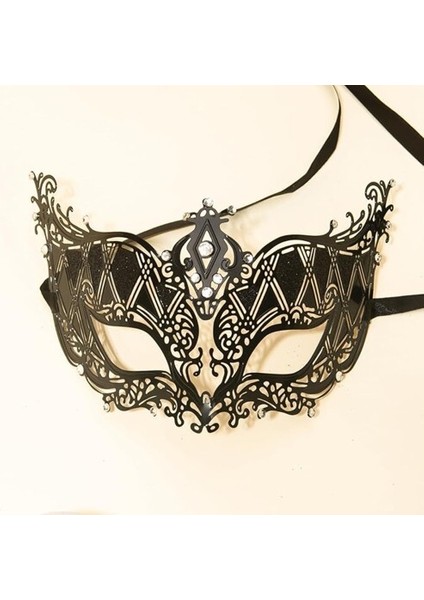 Kristal Gümüş Taşlı Siyah Lazer Kesim Metal Lüks Maske modelleri