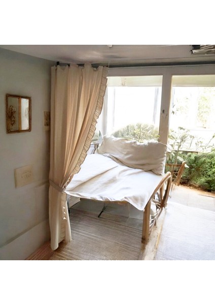 Fırfırlı Naturel Keten Vintage Pamuk Keten Perde (En x Boy) - Tek Kanat fırsatları