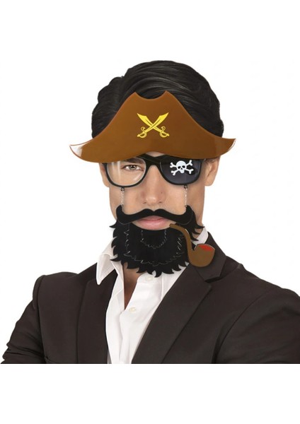 Kahve Şapkalı Pipolu Jack Sparrow Gözlüğü