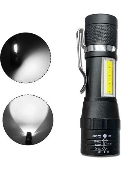 Wuben WB-017 Zoomlu Şarjlı Cob LED Güçlü El Feneri