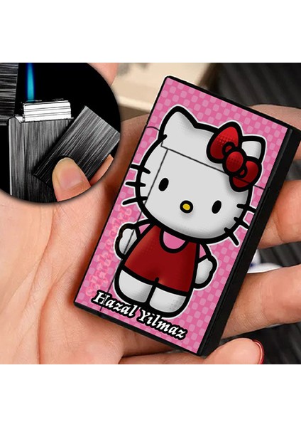 Kişiye Özel İsimli Gazlı Rüzgar Geçirmez Çakmak Hello Kitty Pembe Baskılı