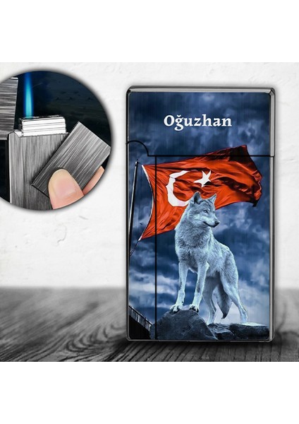 Kişiye Özel İsimli Gazlı Rüzgar Geçirmez Çakmak Bozkurt Göktürk Türk Baskılı