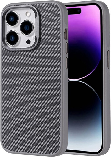 Apple iPhone 15 Pro Kılıf Magsafe Şarj Özellikli Karbon Fiber Görünümlü Zore Troy Kapak