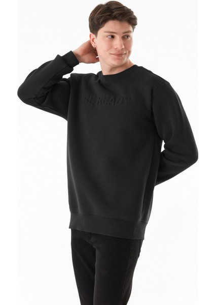 3 Iplik Be Ready Yazı Kabartmalı Bisiklet Yaka Sweatshirt indirimleri