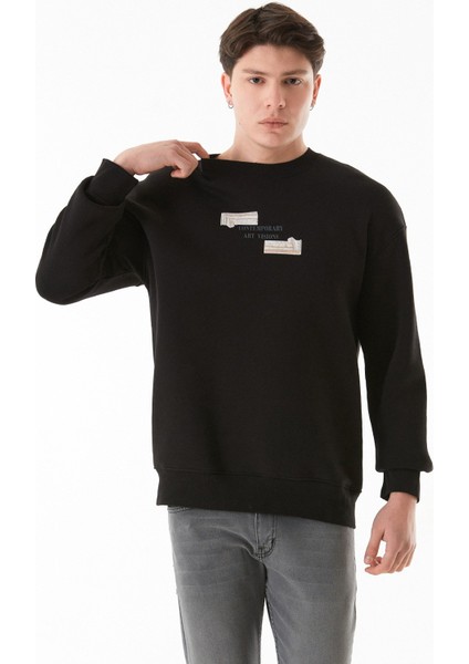 3 Iplik Kabartma Baskılı Bisiklet Yaka Sweatshirt fiyatları