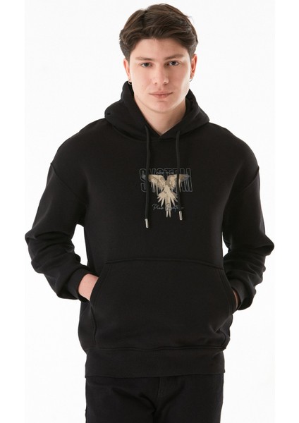 3 Iplik Yazı ve Kuş Baskılı Kapüşonlu Sweatshirt fiyatları