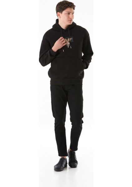 3 Iplik Yazı ve Kuş Baskılı Kapüşonlu Sweatshirt modelleri
