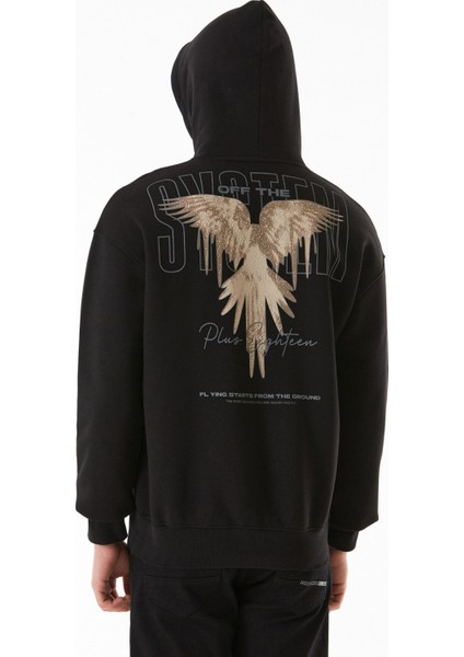 3 Iplik Yazı ve Kuş Baskılı Kapüşonlu Sweatshirt fırsatları