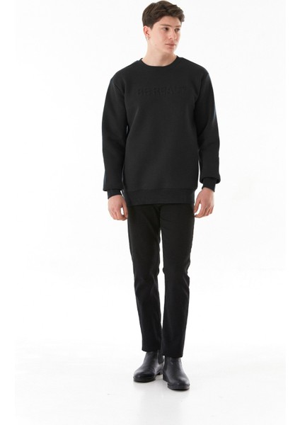 3 Iplik Be Ready Yazı Kabartmalı Bisiklet Yaka Sweatshirt