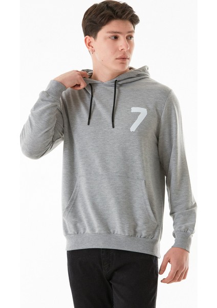 7 Baskılı Kanguru Cepli Kapüşonlu Sweatshirt