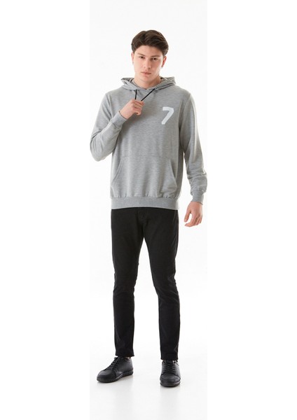 7 Baskılı Kanguru Cepli Kapüşonlu Sweatshirt
