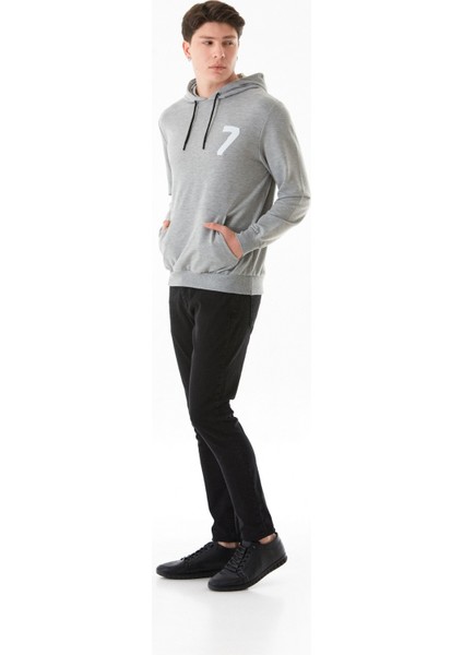 7 Baskılı Kanguru Cepli Kapüşonlu Sweatshirt