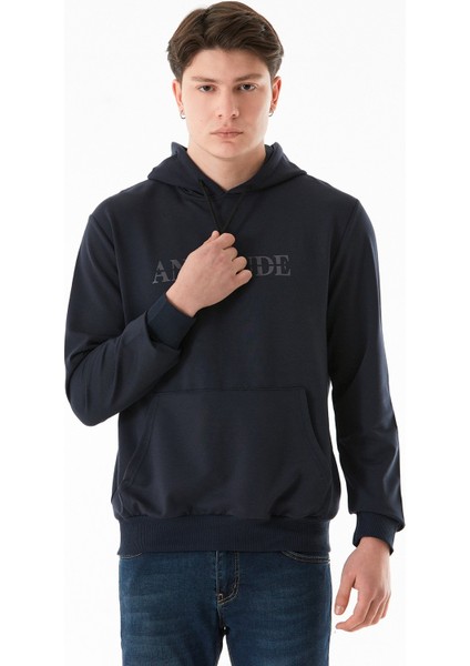 Anditude Baskılı Kapüşonlu Kanguru Cepli Sweatshirt