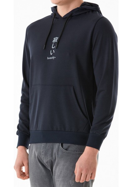 Lonely Yazı Baskılı Kapüşonlu Kanguru Cepli Sweatshirt indirimleri