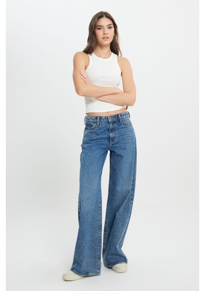 Wide Leg Yüksek Bel Geniş Paça %100 Pamuk Mavi Jean Denim Pantolon modelleri