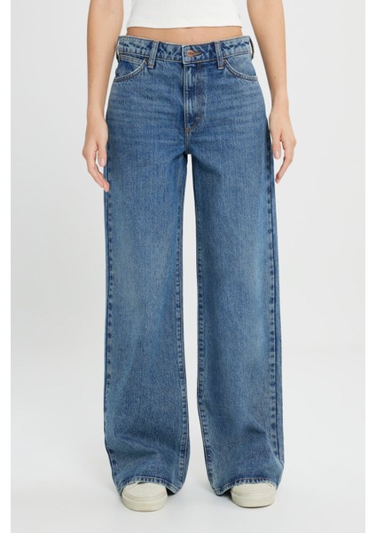 Wide Leg Yüksek Bel Geniş Paça %100 Pamuk Mavi Jean Denim Pantolon fırsatları