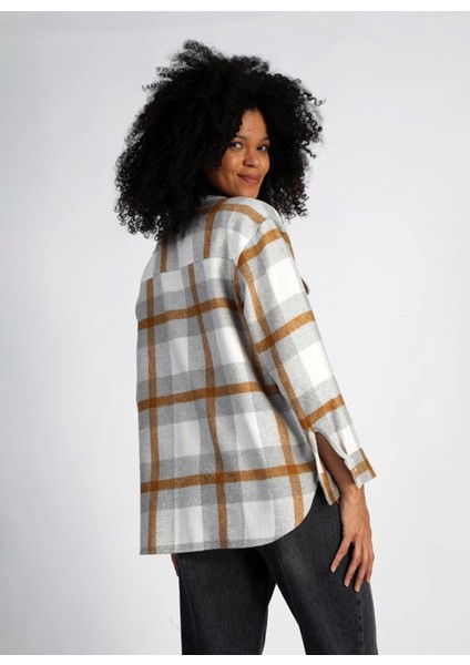Regular Fit Klasik Yaka Ekose Gri - Taba Kadın Gömlek 251 Lcf 241002 Lays Gri-Taba Ekose modelleri