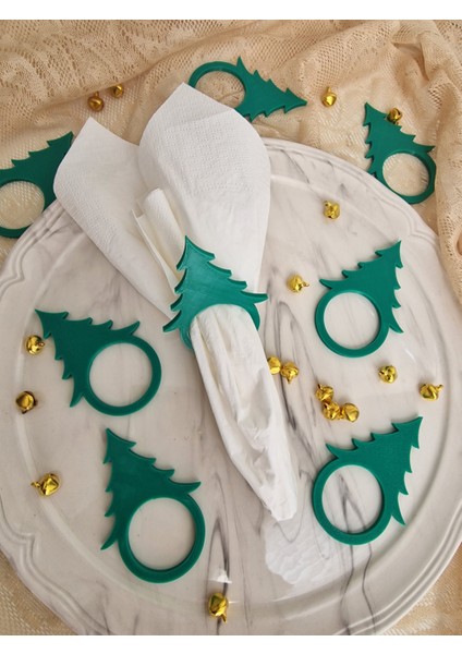 Yılbaşı Için Ağaç Temalı 8 Li Yeşil Renk Peçete Halkası(Sert Plastiktir)