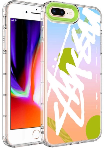 Apple iPhone 8 Plus Kılıf Kamera Korumalı Renkli Desenli Sert Silikon Korn Kapak