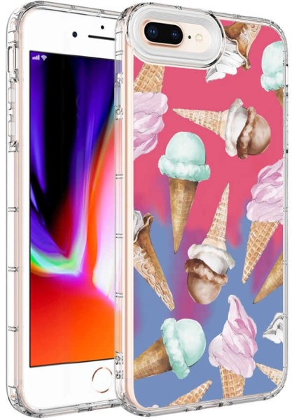 Apple iPhone 8 Plus Kılıf Kamera Korumalı Renkli Desenli Sert Silikon Korn Kapak