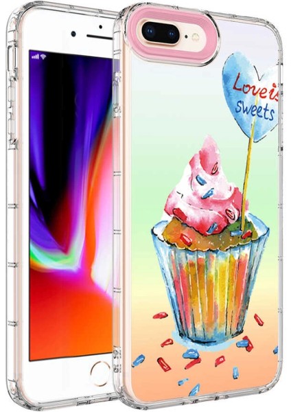 Apple iPhone 8 Plus Kılıf Kamera Korumalı Renkli Desenli Sert Silikon Korn Kapak