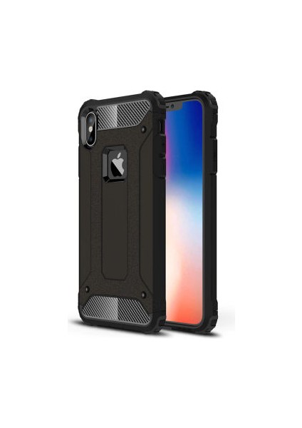 Apple iPhone x Kılıf Darbelere Dayanıklı Çift Katmanlı Alvika Premium Sert Silikon Kapak