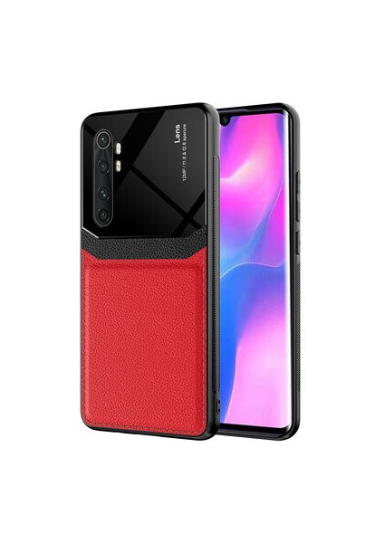 Xiaomi Mi Note 10 Lite Kılıf Suni Deri Detaylı Kapre Premium Sert Silikon Kapak