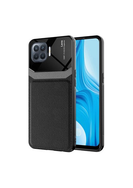 Oppo Reno 4 Lite Kılıf Suni Deri Detaylı Kapre Premium Sert Silikon Kapak