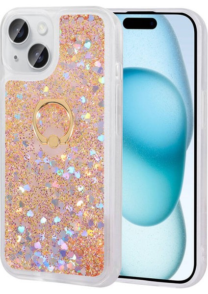 Apple iPhone 15 Kılıf Yüzüklü ve Sıvılı Şık Diana Premium Silikon Kapak