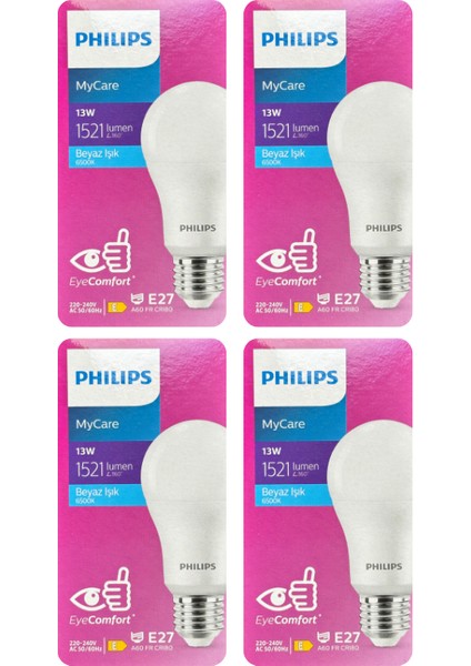 13W (100W) 6500K (Beyaz Işık) E27 Duylu LED Ampul (4 Adet)