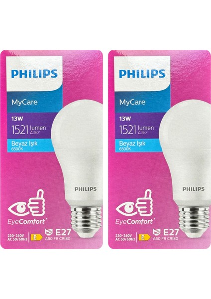 13W (100W) 6500K (Beyaz Işık) E27 Duylu LED Ampul (2 Adet)