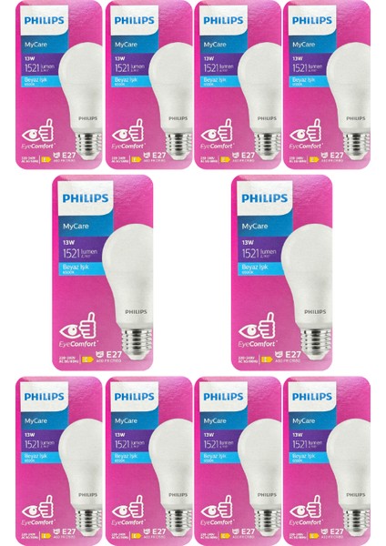 13W (100W) 6500K (Beyaz Işık) E27 Duylu LED Ampul (10 Adet)