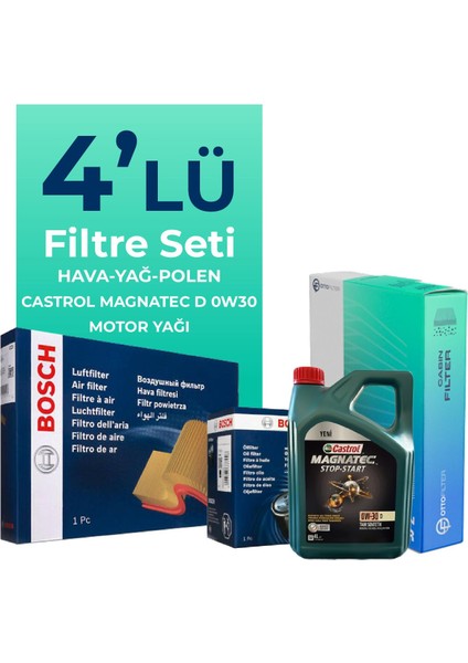 Ford Transit Custom 2.0 Dizel Filtre Bakım Seti Castrol Motor Yağlı (2015-2023) 4 Lü
