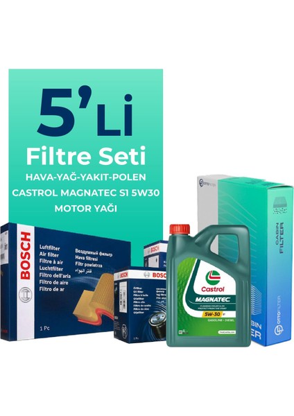 Fiat Palio 1.3 Dizel Filtre Bakım Seti Castrol Motor Yağlı (2004-2012) 5 Li