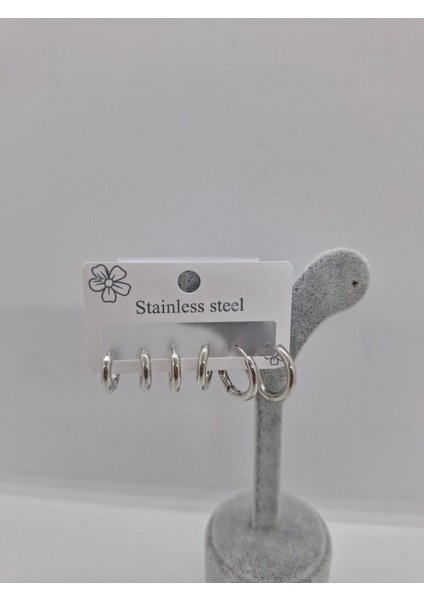 Çelik Halka Küpe Seti 6 Lı Gümüş Rengi