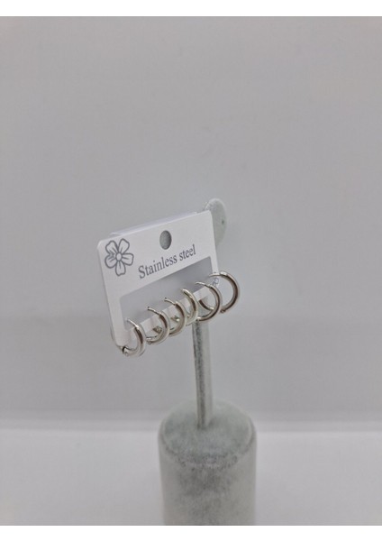 Çelik Halka Küpe Seti 6 Lı Gümüş Rengi fiyatları