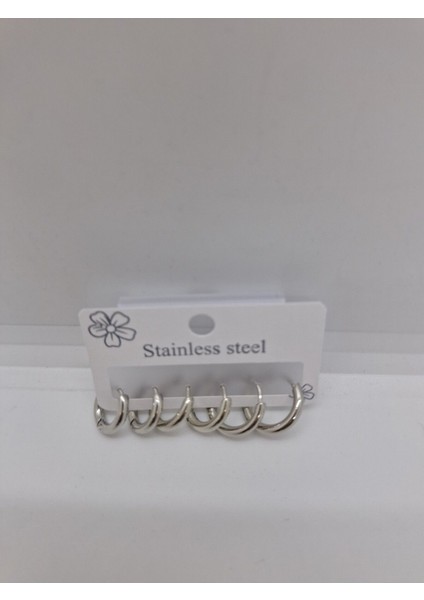 Çelik Halka Küpe Seti 6 Lı Gümüş Rengi fırsatları