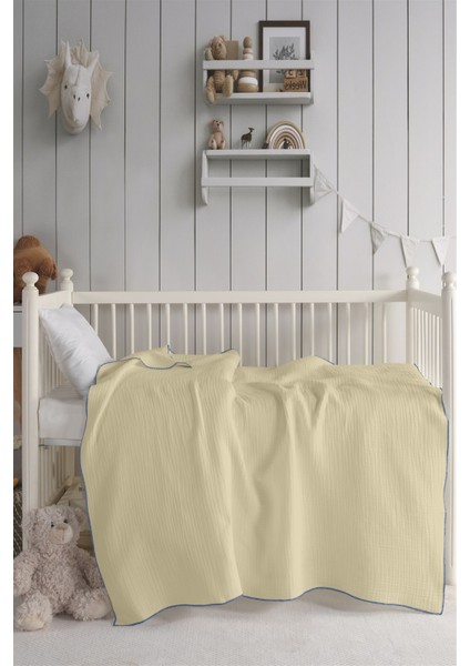 Dört Katlı Müslin Bebek Battaniyesi 120X120 cm Bej Mavi