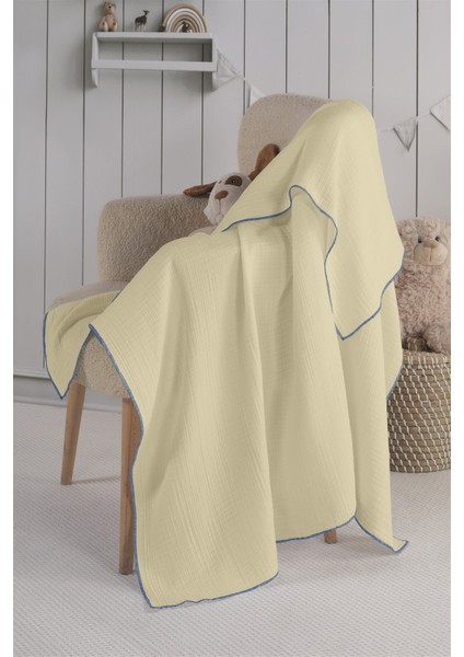 Dört Katlı Müslin Bebek Battaniyesi 120X120 cm Bej Mavi fiyatları