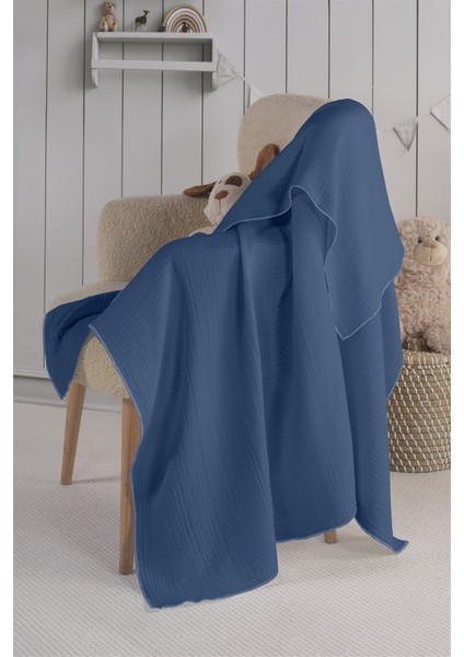 Dört Katlı Müslin Bebek Battaniyesi 120X120 cm Gri Saks Mavi fiyatları
