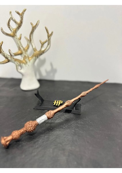 Harry Potter Bronz Mürver Asa 28CM - Dumbledore Ikonik Elder Wand - Asa Standı Hediyeli