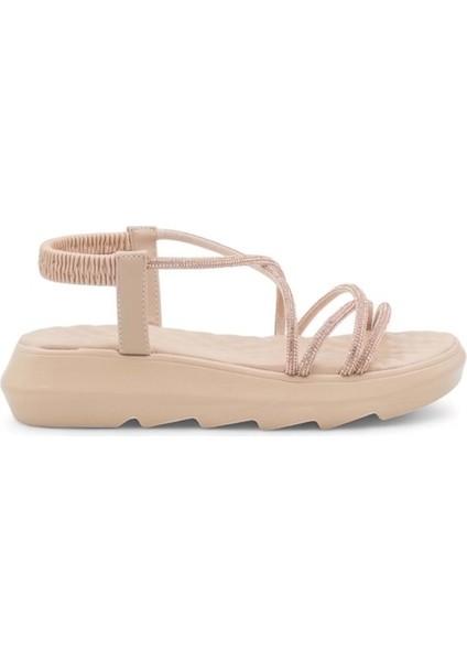 Çapraz Taşlı Kadın Sandalet - Bronz - 38