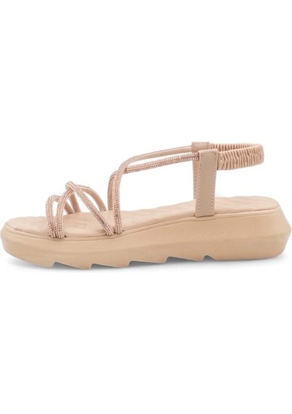 Çapraz Taşlı Kadın Sandalet - Bronz - 38