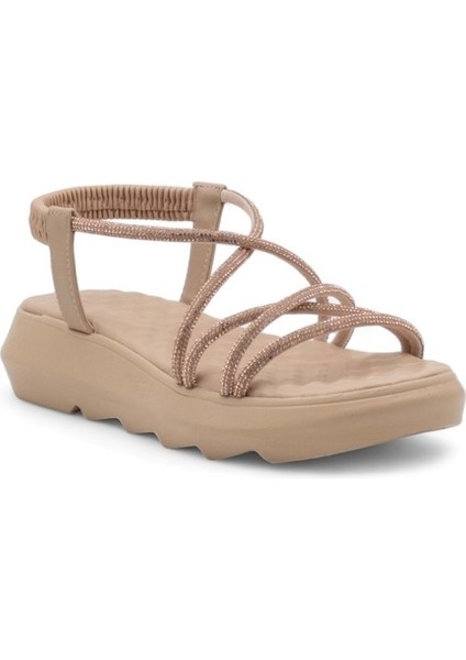 Çapraz Taşlı Kadın Sandalet - Bronz - 38