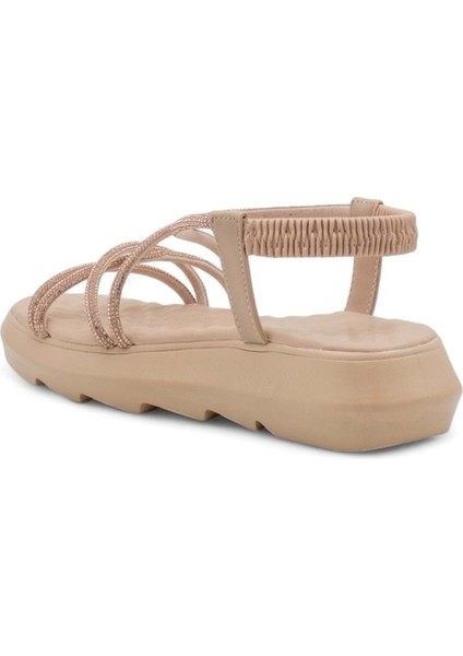 Çapraz Taşlı Kadın Sandalet - Bronz - 38